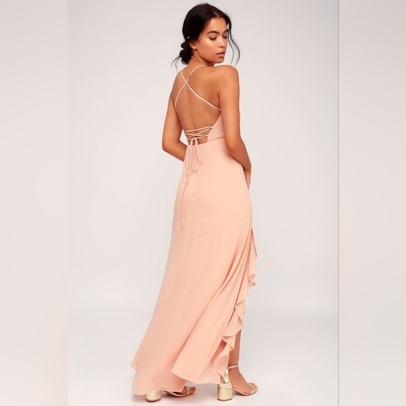 Lulus Luxurious Love Blush Lace Up Maxi Dress. Out of stock. - Picture 2 of 5